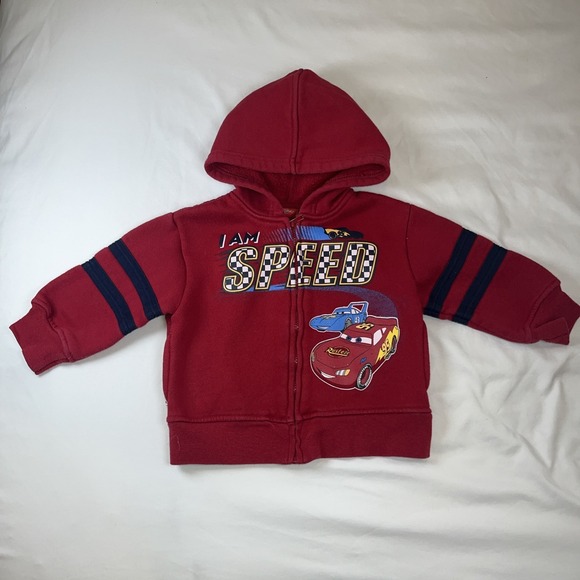 Disney Lightning McQueen Cars Hoodie Zip Up Size‎ 18 Months Vintage Red - Picture 1 of 5